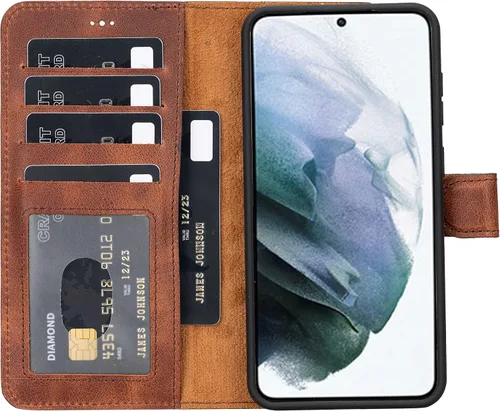 Vista 15 de HARDISTON Funda tipo cartera compatible con Samsung Galaxy S21, hecha a mano, de piel auténtica, cubierta magnética desmontable tipo flip con Negro