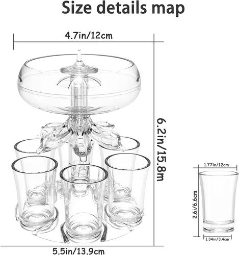 Vista 6 de ALEVMOOM Dispensador y soporte para 6 vasos de chupito, dispensadores para llenar líquidos, dispensador de licor acrílico sin contacto para bebidas