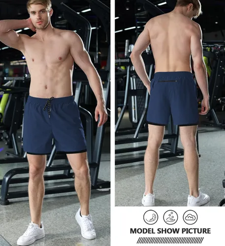 Vista 5 de Aolesy Pantalones cortos de correr 2 en 1 para hombre, pantalones cortos deportivos de entrenamiento para hombre, de secado rápido, ligeros