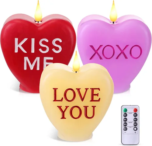 Vista 11 de Retisee 2 velas LED en forma de corazón sin llama para el día de San Valentín, velas románticas de colección de San Valentín, decoración romántica