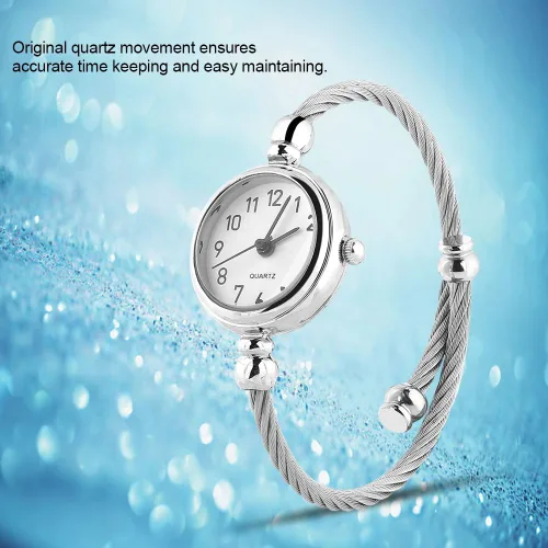 Vista 5 de FILFEEL Relojes para mujer, reloj de pulsera abierto analógico redondo de cuarzo con correa de aleación de cuarzo (disco blanco digital), Disco