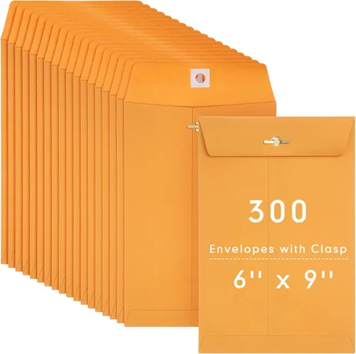 Vista 10 de 300 sobres Manilla de 6 x 9 pulgadas, cierre de papel kraft con cierre de cierres para almacenar correo, papel kraft de 28 libras para documentos