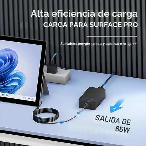Vista 2 de YURCIPWE Cargador Surface Pro de 65 W, Surface Laptop Charger compatible con Microsoft Surface Pro 11/10/9/8/7+/7/6/5/4/X, Surface Laptop 7/6/5/4