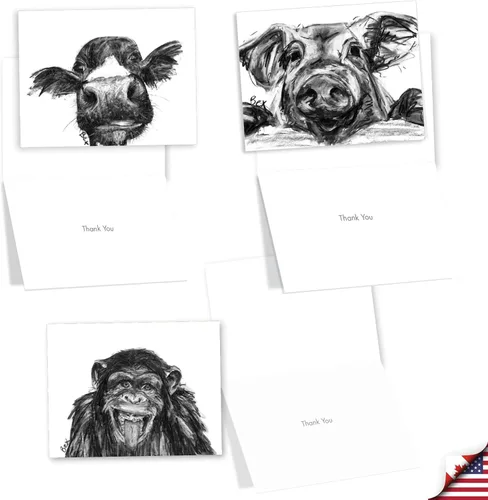 Vista 4 de The Best Card Company - 10 tarjetas de agradecimiento en caja con sobres, juego de papelería de agradecimiento de animales para hombres, mujeres