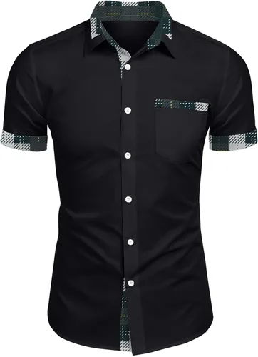 Vista 9 de RTRDE Men's Button Down Shirts Short Sleeve Plaid Print Summer Beach Wedding Vacation Dress Shirts, M-4XL