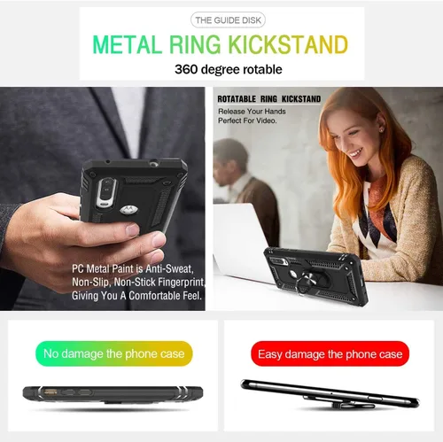 Vista 7 de YaHan Funda para Motorola Moto P40 Power/Moto One Action, 360 grados con anillo giratorio con función atril híbrida resistente de doble capa a