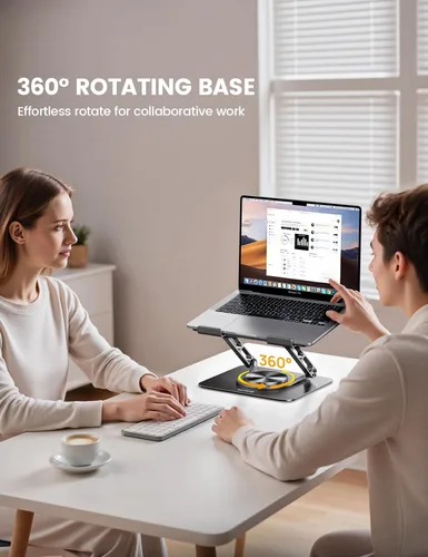 Vista 3 de Lamicall - Soporte ajustable para laptop para escritorio - Base giratoria de 360 grados, soporte ergonómico para computadora de aluminio, soporte