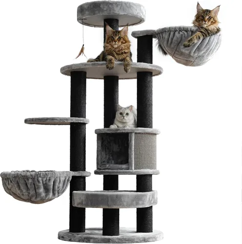 Vista 10 de Árbol para gatos extra grande para Maine Coon, torre de árbol para gatos de interior de 65 pulgadas de altura para gatos adultos grandes de 20