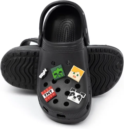 Vista 2 de Minecraft Zuecos clásicos para niños Deslizadores negros ventilados con correa de apoyo Juego Creeper TNT Weapons Charms Sliders