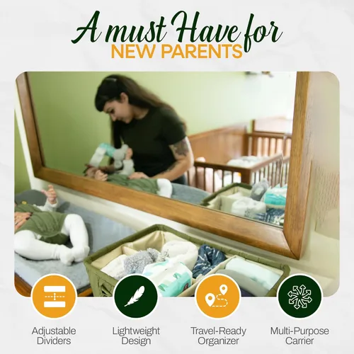 Vista 3 de Organizador de pañales grande con asa neutral para niño y niña, cesta de bebé para guardería, automóvil, cambiador, almacenamiento portátil