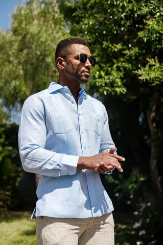 Vista 9 de Mojito - Camisa guayabera de manga larga para hombre, 100% lino, diseño de 2 bolsillos