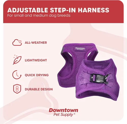 Vista 77 de Downtown Pet Supply Arnés para perro Step-in – Sin tirones, malla acolchada ajustable con ribete reflectante, correa de hebilla segura – Arnés