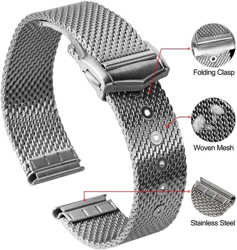 Vista 2 de watchdives Correa de reloj de malla de 0.787 in, correa de reloj de acero inoxidable ajustable tejida de metal para hombres