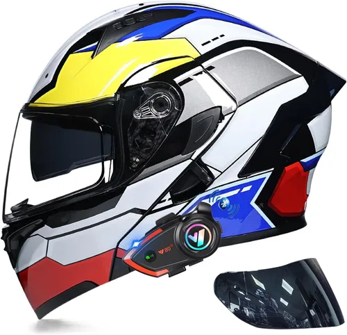 Vista 14 de Casco modular Bluetooth de doble visera para motocicleta, casco integrado abatible de cara completa, con Bluetooth impermeable que puede soportar