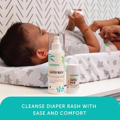 Vista 3 de Mambino Organics Lavado de área de pañales, suave spray para dermatitis del pañal sin enjuague para pieles sensibles, agua de limpieza para bebés