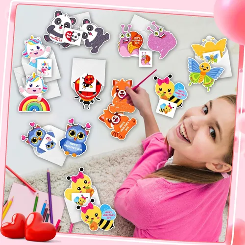 Vista 5 de Mczan Paquete de 32 tarjetas de San Valentín para el aula de niños, tarjetas de San Valentín de animales con sobres de tatuajes, tarjetas
