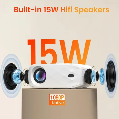Vista 5 de Proyector HAPPRUN, Proyector con WiFi y Bluetooth, [Reflejo de Un Paso] Proyector para teléfonos, Proyector portátil nativo 1080P de 12000L