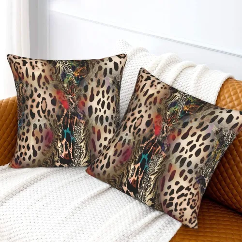 Vista 2 de Juego de 2 fundas de almohada con estampado de leopardo abstracto de animales africanos y vida silvestre, retro, fundas de almohada para decoración