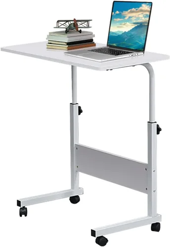 Vista 10 de Carrito de escritorio para computadora móvil, mesa para laptop de altura ajustable con ruedas, soporte rodante, mesa auxiliar para sofá, cama Negro