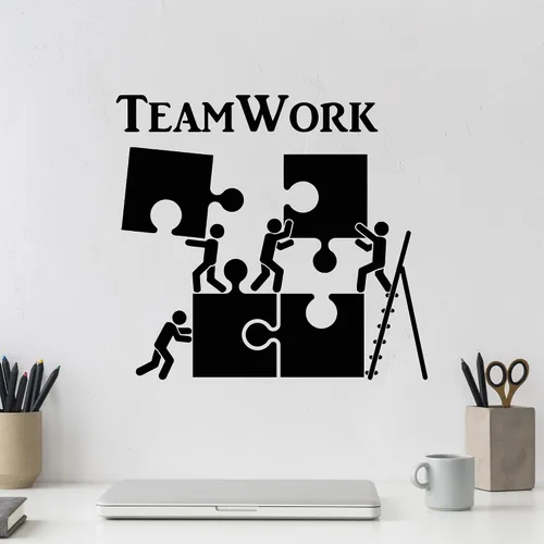 Vista 2 de Vinilo adhesivo de pared para trabajo en equipo, motivación, decoración para trabajadores de oficina, rompecabezas, decoración grande (1226ig), Negro