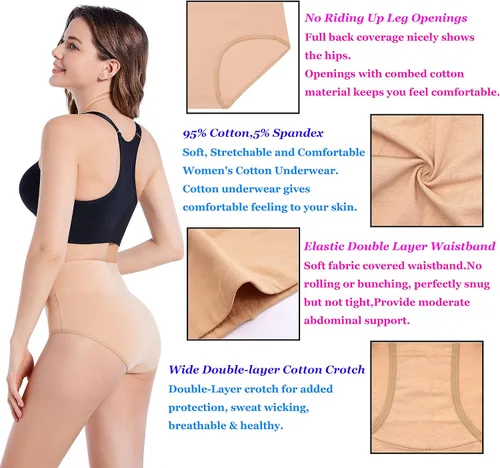 Vista 3 de Ropa interior para mujer, de cintura alta, de algodón, suave, elástica, transpirable, paquete de 5