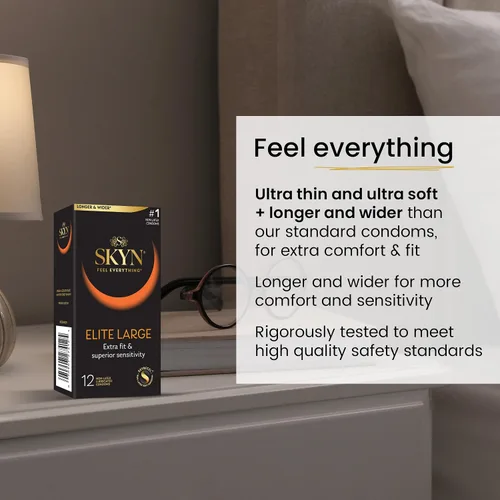 Vista 7 de SKYN Excitation - Condones lubricados de 12 unidades y preservativos SKYN Elite grandes sin látex de 12