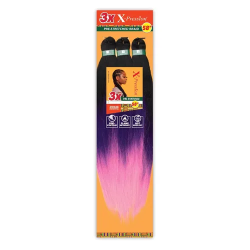 Vista 23 de Sensationnel X-Pression - Trenzas sintéticas prestiradas, 3 unidades, 58 pulgadas, negro azabache 1 Cabello trenzado, Kanekalon, ignífugo