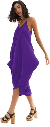 Vista 4 de Double Chic Women's Jumpsuit with Pockets V Neck Casual Spaghetti Strap Plus Size One Piece Flowy Harem Rompers