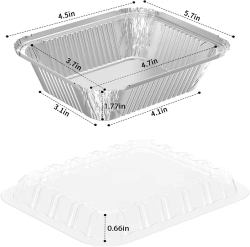Vista 2 de iHomeSet Paquete de 25 unidades de 1 libra de sartén rectangular desechable de papel de aluminio con tapas de domo de plástico transparente de 16