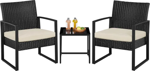 Vista 10 de YAHEETECH - muebles de patio conjuntos para interior o al aire libre. de mimbre moderno, juego de mesa auxiliar bistró, 3 piezas Negro /Gris