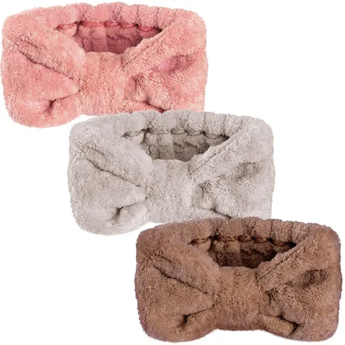 Vista 8 de Hicarer Diadema de toalla de 3 piezas para mujer, para maquillaje, spa, para lavarse la cara y la ducha (beige)
