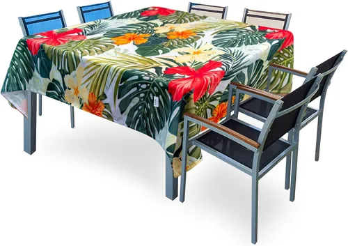 Vista 7 de VVA Mantel cuadrado de 52 x 52 pulgadas, resistente a las manchas, reutilizable, lavable, de poliéster, con patrón de aloha hawaiano, diseño