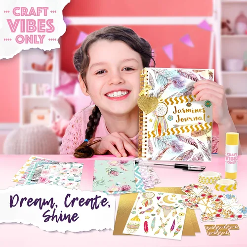 Vista 6 de Juego de diario Good Vibes de bricolaje solo por Craft Vibes - Diario personalizado - Diarios personalizados para niñas - Kit de álbum de recortes