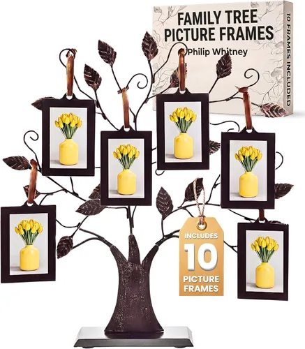 Vista 7 de Klikel Bronce Árbol genealógico de la vida Centerpiece pantalla con 4 marcos de foto colgantes, 13 pulgadas de ancho, mediano