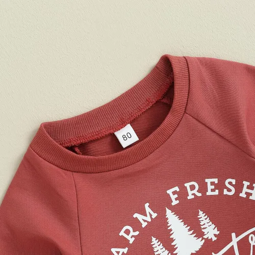 Vista 2 de Bagilaanoe Traje de Navidad para bebé, niño, niña, ropa de árbol de Navidad, mameluco de manga larga de una pieza Rojo ladrillo