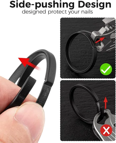 Vista 4 de FEGVE Key Ring, Titanium Side Pushing Key Rings Keychain Rings Small Split Keyrings for Men