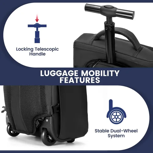 Vista 5 de Mochila con Ruedas, Mochila Impermeable con Ruedas para Viajero de Negocios, Mochila de Equipaje de Mano con Compartimento para Laptop, Compatible