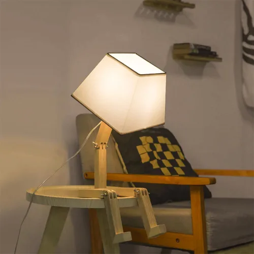 Vista 7 de Bonita lámpara de escritorio, lámparas de mesa de robot regulables, lámparas de noche de madera para dormitorio, estudio, oficina, sala de estar