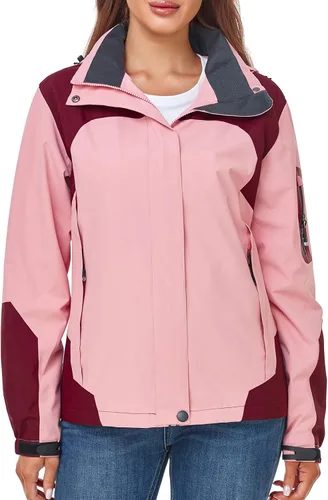 Vista 7 de SaphiRose Chaqueta impermeable para mujer, ligera, para exteriores, con capucha extraíble