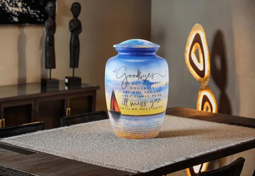 Vista 7 de Urna de velero para cenizas humanas – Urnas de cremación para hombres y mujeres – Urna funeral y conmemorativa para adultos – Homenaje a vela