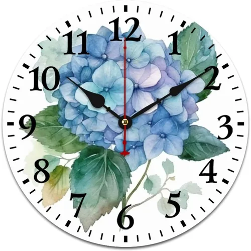 Vista 10 de Reloj de pared de madera de 10 pulgadas, acuarela, rústico, eucalipto, reloj de pared de madera rústica, cuarzo, sin tictac, número arábigo, hoja
