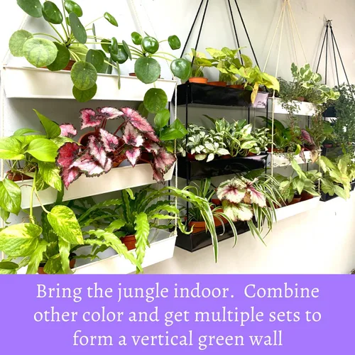 Vista 3 de LaLaGreen - Maceta escalonada de 16 pulgadas para plantas suculentas de interior, maceta rectangular moderna de metal negro de 3 niveles