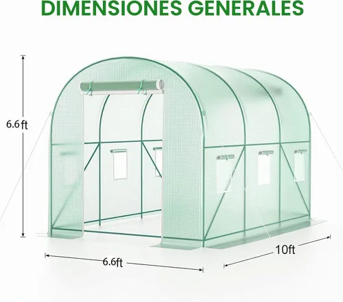 Vista 8 de Grezone Invernadero para exteriores, casa verde para invierno al aire libre, resistente, con puertas de pantalla con doble cremallera y 6 ventanas