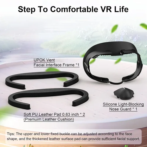 Vista 8 de UPOK Face Pad Cover Facial Interface for MetaOculus Quest 3 Headset -Accessories Thicken Foam Leather Face Cushion 2Pcs With Rigid Adjustable Vented