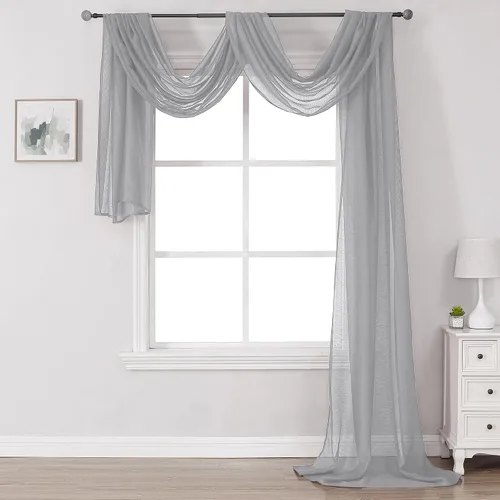 Vista 30 de Bufanda transparente para ventana de 144 pulgadas de largo, color azul bebé, perfecta como bufandas de cenefa, así como toldo de cama o decoración