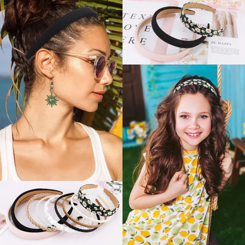 Vista 2 de TOBATOBA Juego de 9 diademas de moda para mujeres y niñas, diademas antideslizantes para cabello de mujer, diademas de perlas de flores
