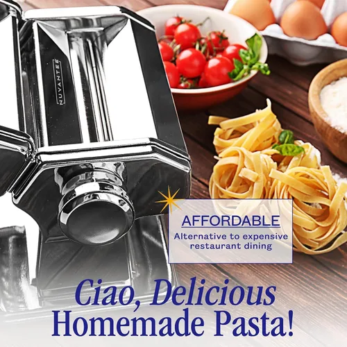 Vista 7 de Nuvantee Máquina para hacer pasta con 7 ajustes de grosor ajustable, máquina de fideos 3 en 1 con rodillos y 2 cortadores de ancho para espaguetis