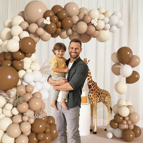Vista 6 de Kit de arco de guirnalda de globos marrones, 142 unidades, color nude, café, marrón, boho, rubor, bronceado, neutro, para oso de peluche, baby