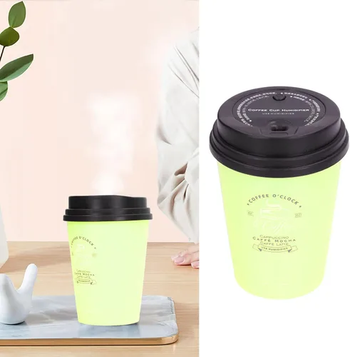 Vista 4 de Mini humidificador portátil, 10.1 fl oz, humidificador de automóvil, taza de café, apagado automático de bajo ruido, ligero, ahorro de espacio, Verde