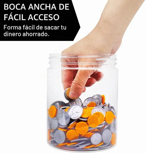 Vista 6 de Tarro grande para monedas, gran plástico transparente para monedas, dinero con punta de dinero ahorro de alcancía con tapa ranurada negra, monedas